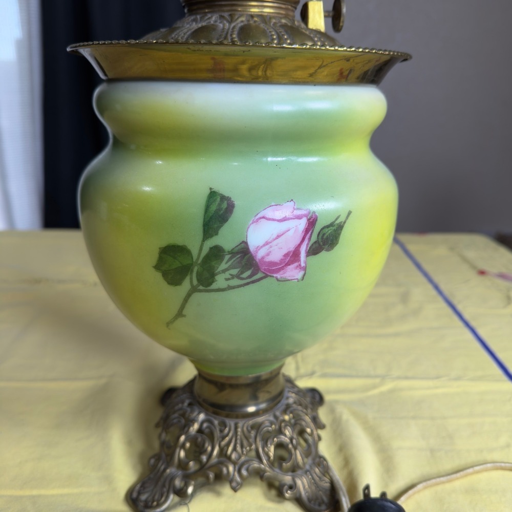 VTG Patti Smith Signed 1989 Hand Painted GWTW Double Globe Electrified Oil Lamp - Picture 9 of 16
